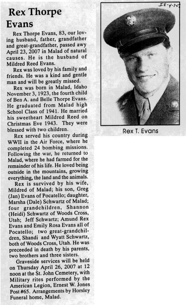 Rex Thorpe Evans obit