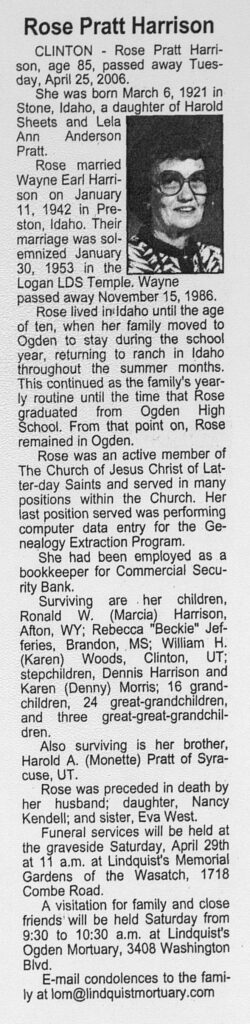 Rose Pratt Harrison obit
