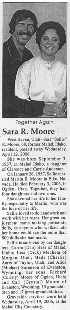 Sara (Sallie) R Moore obit