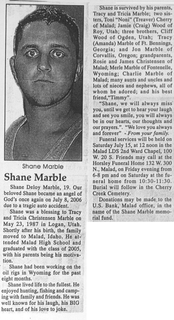 Shane Deloy Marble obit