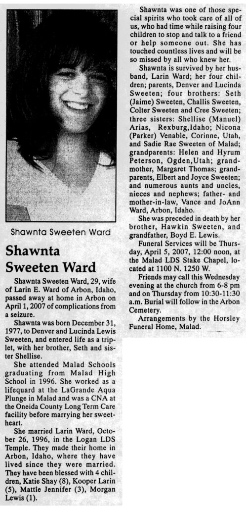 Shawnta Sweeten Ward obit