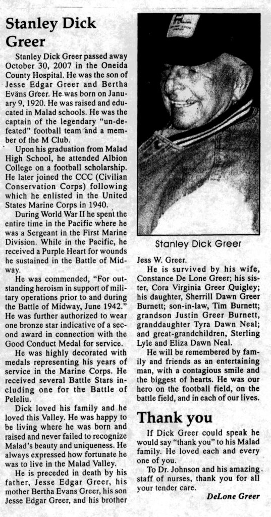 Stanley Dick Greer obit