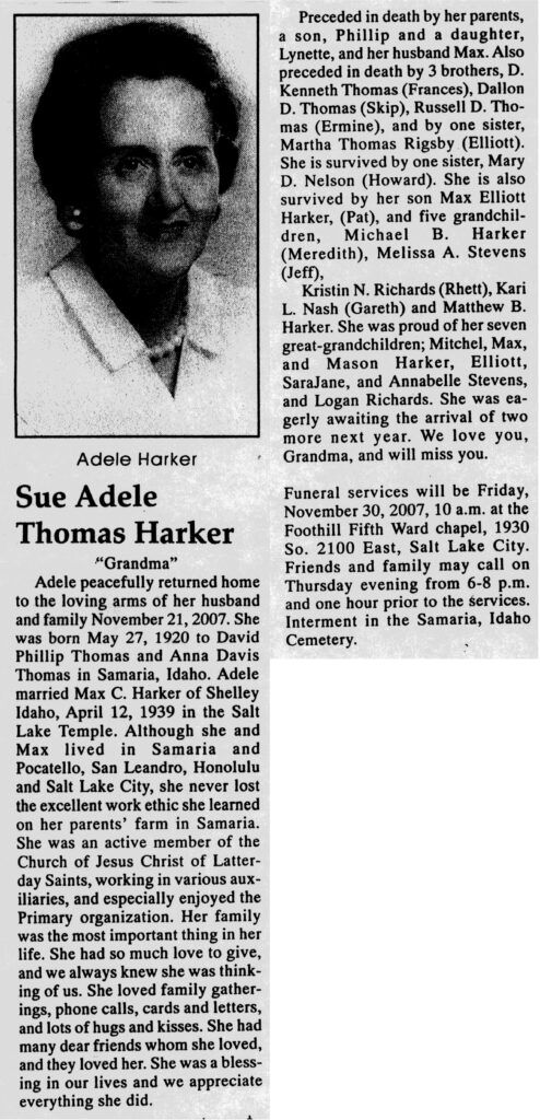 Sue Adele Thomas Harker obit