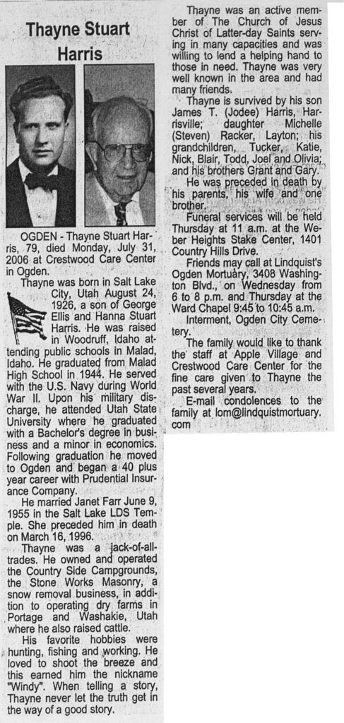 Thayne Stuart Harris obit