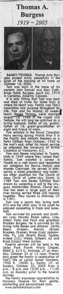 Thomas Arlo Burgess obit