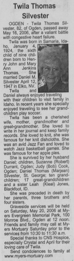 Twila Thomas Silvester obit