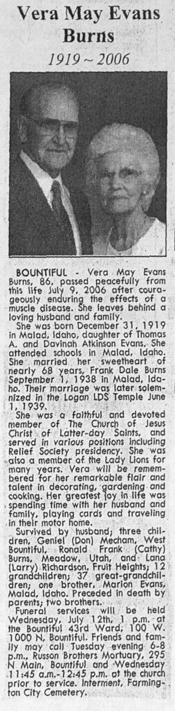 Vera May Evans Burns obit