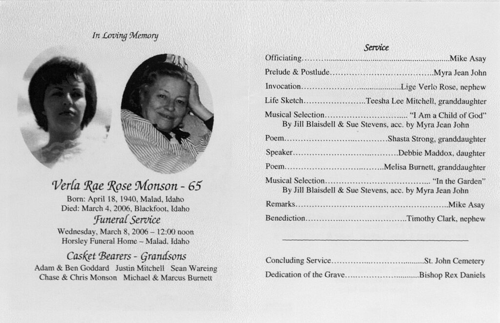 Verla Rae Rose Monson program