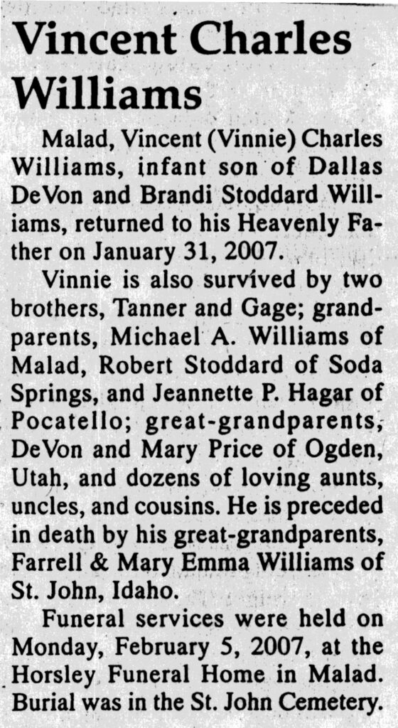 Vincent (Vinnie) Charles Williams obit