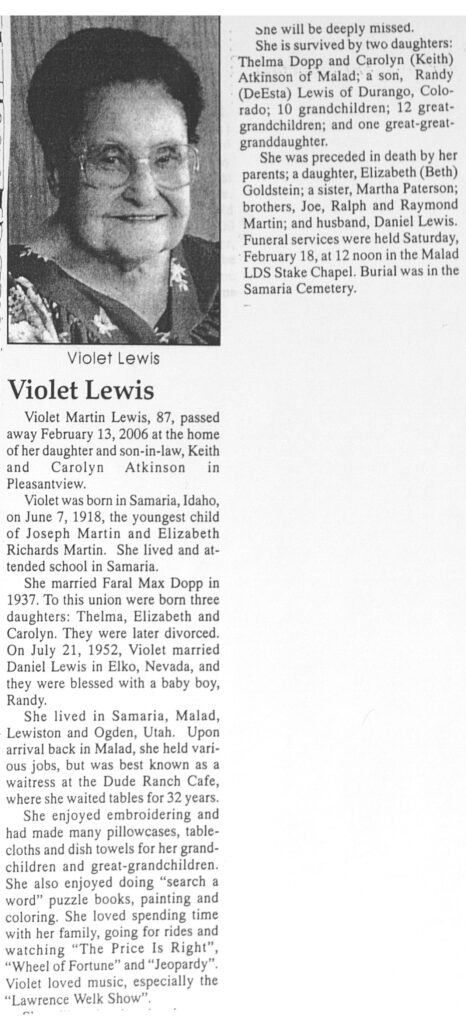 Violet Martin Lewis obit