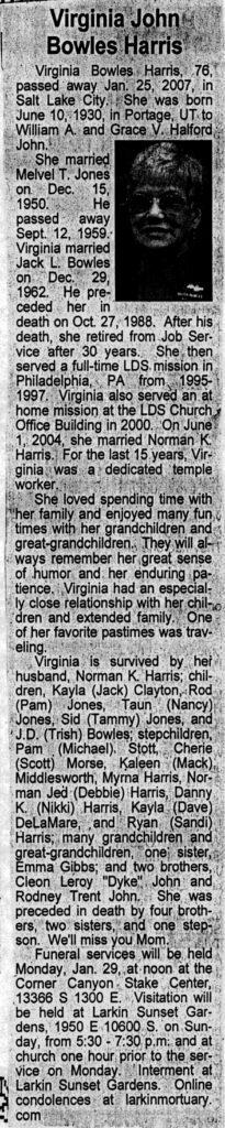Virginia John Bowles Harris obit