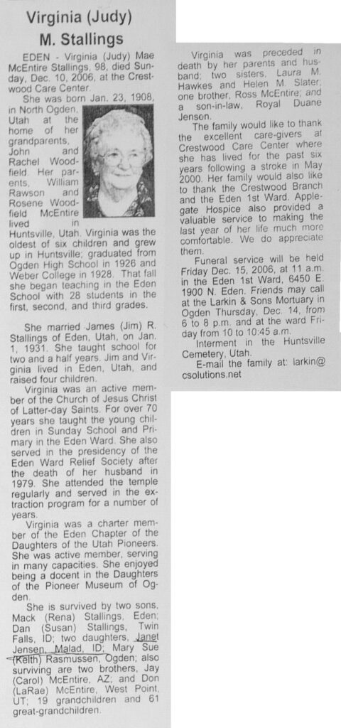Virginia (Judy) Mae McEntire Stallings obit