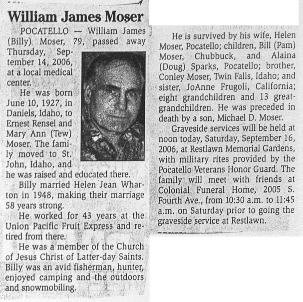 William James (Billy) Moser obit