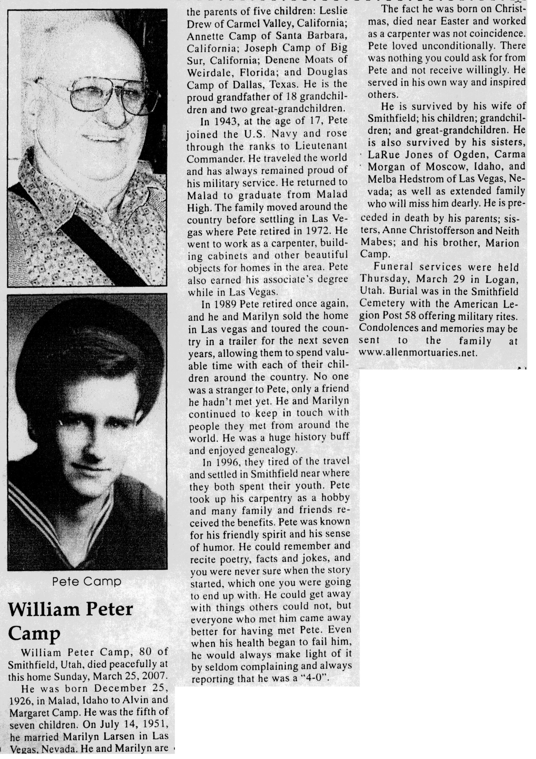 William Peter Camp obit