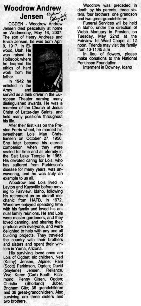 Woodrow Andrew Jensen obit