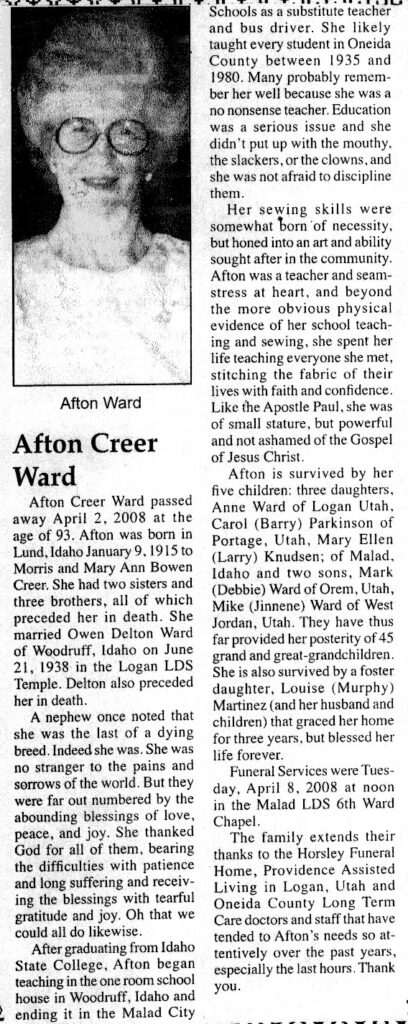 Afton Creer Ward obit