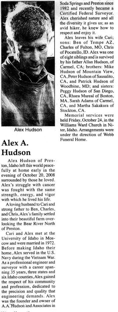 Alex A Hudson obit
