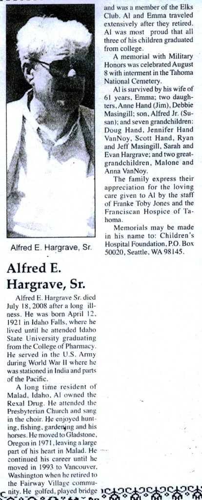 Alfred E Hargrave Sr obit