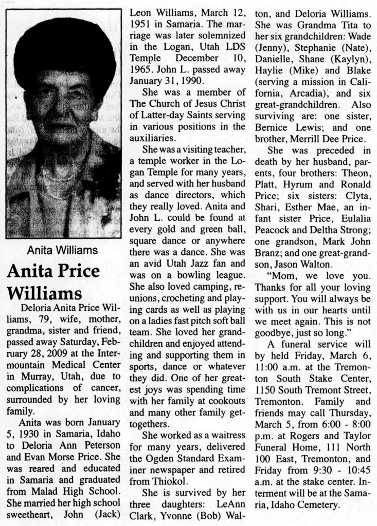 Anita Price Williams obit