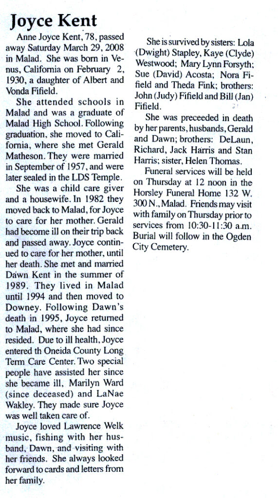 Anne Joyce Kent obit