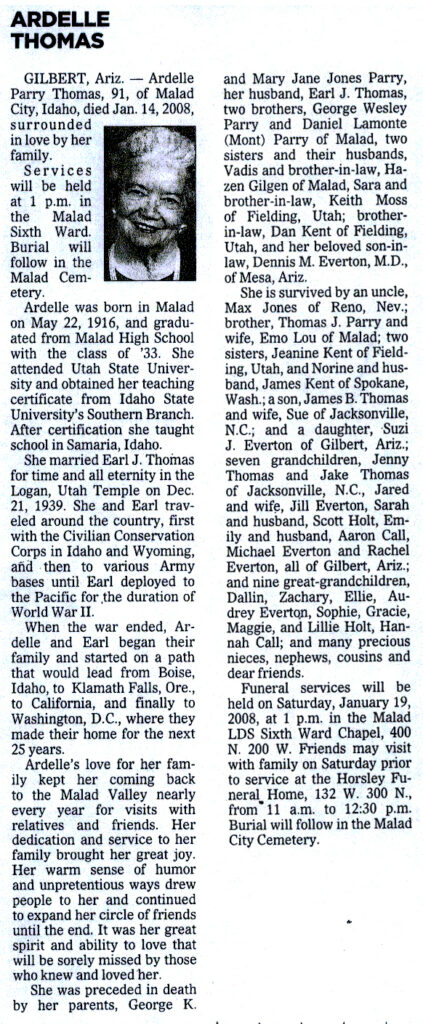 Ardelle Parry Thomas obit