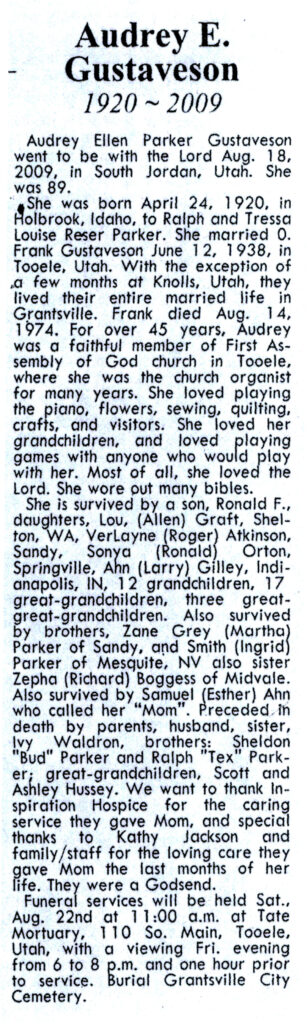 Audrey Ellen Parker Gustaveson obit