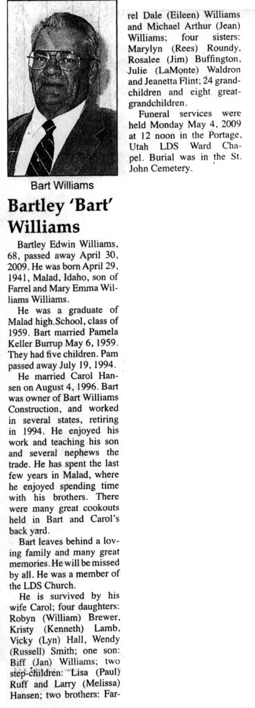 Bartley Edwin (Bart) Williams obit