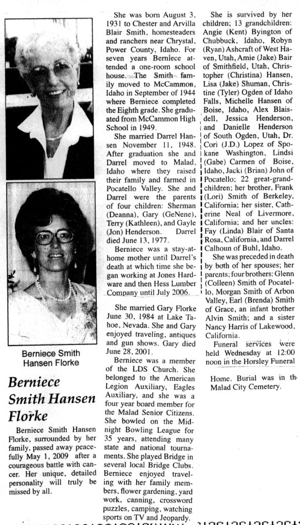 Bernice Smith Hansen Florke obit