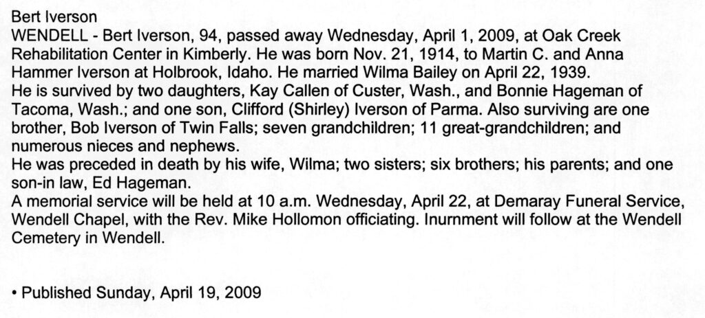Bert Iverson obit