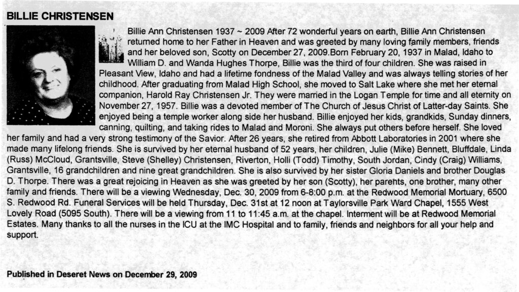 Billie Ann Christensen obit