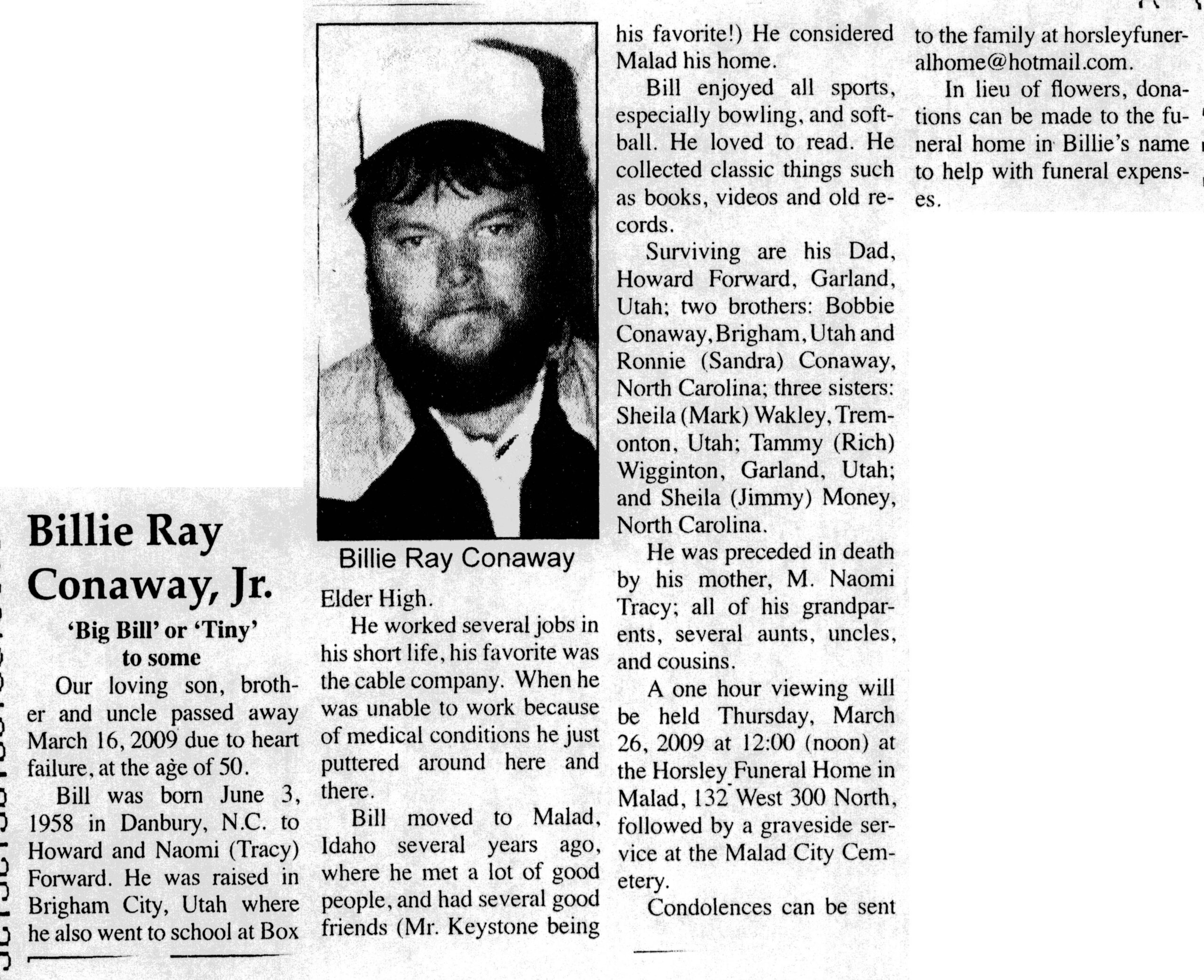 Billie Ray Conaway Jr obit