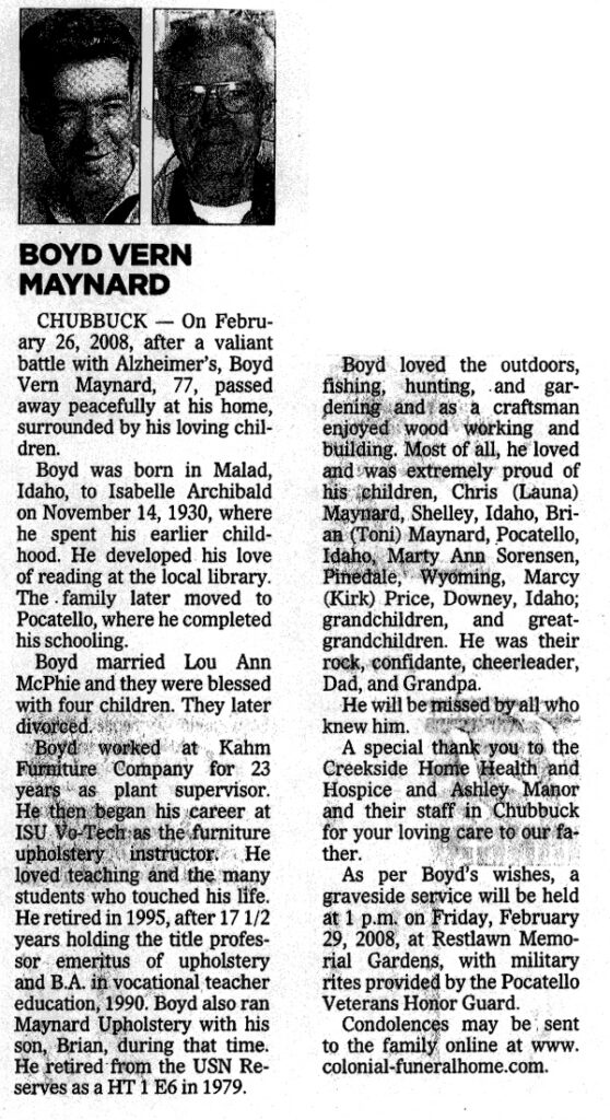 Boyd Vern Maynard obit