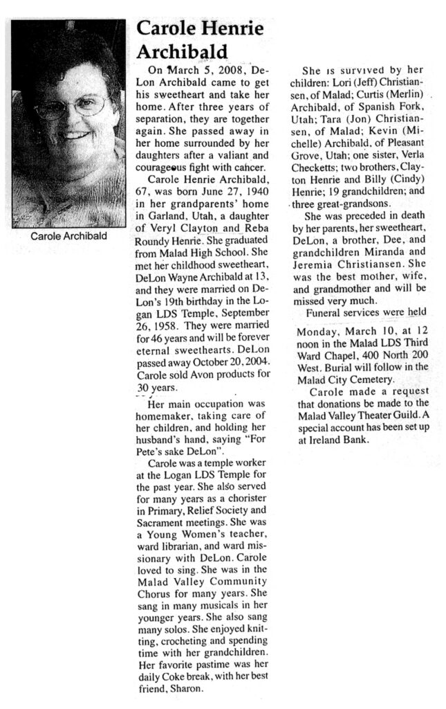 Carole Henrie Archibald obit