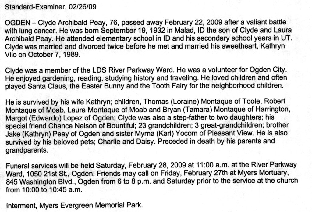 Clyde Archibald Peay obit