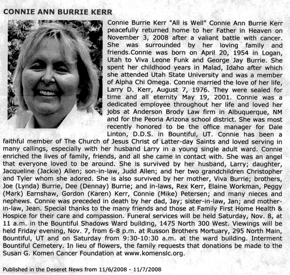 Connie Ann Burrie Kerr obit