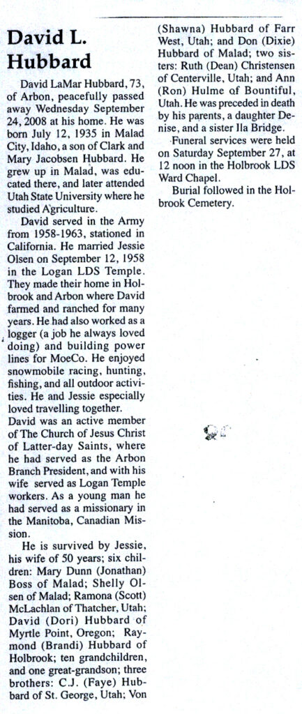 David LaMar Hubbard obit