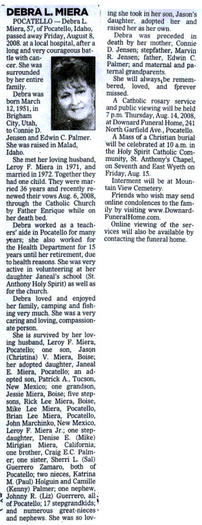 Debra L Miera obit