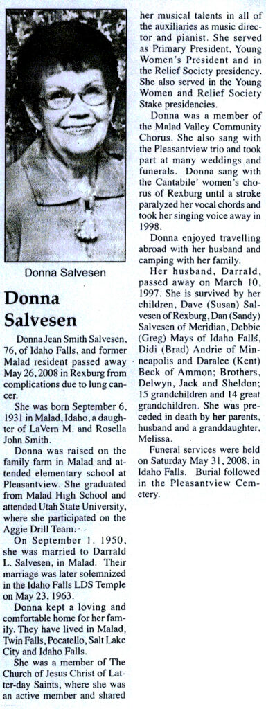 Donna Jean Smith Salvesen obit