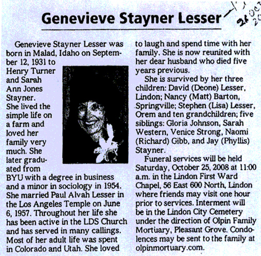 Genevieve Stayer Lesser obit