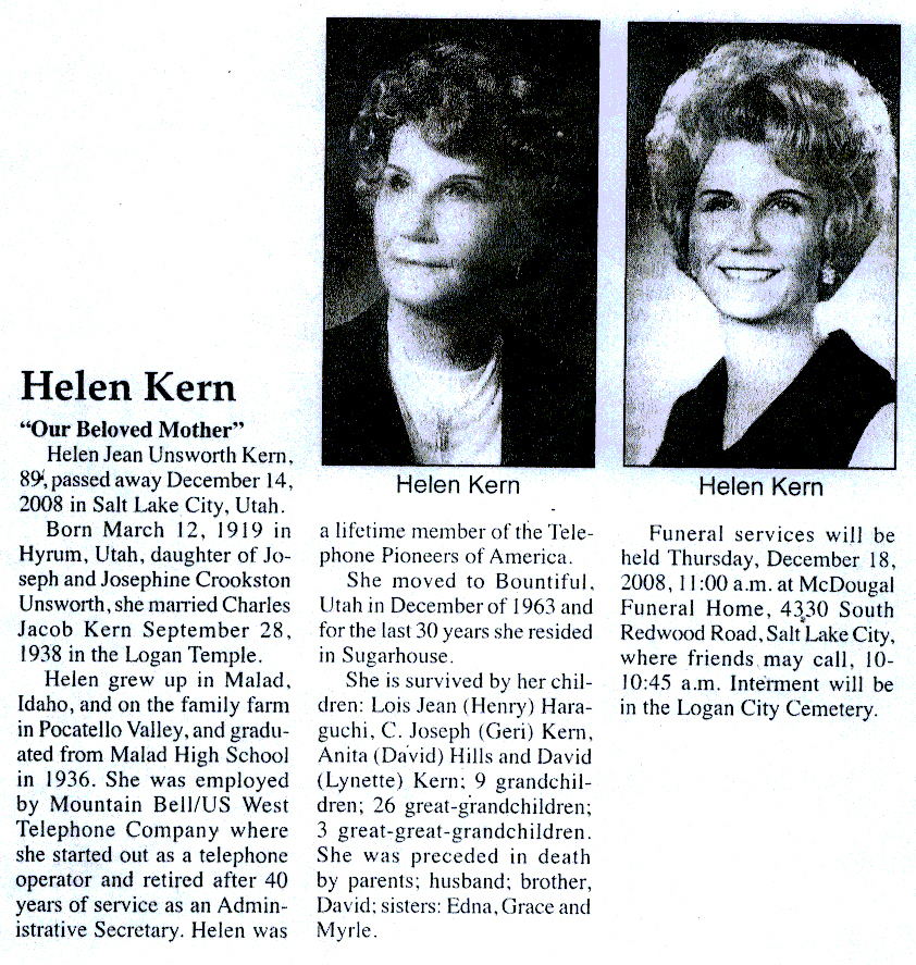 Helen Jean Unsworth Kern obit