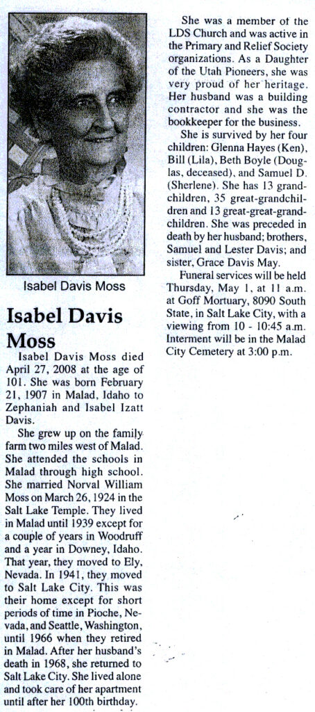 Isabel Davis Moss obit