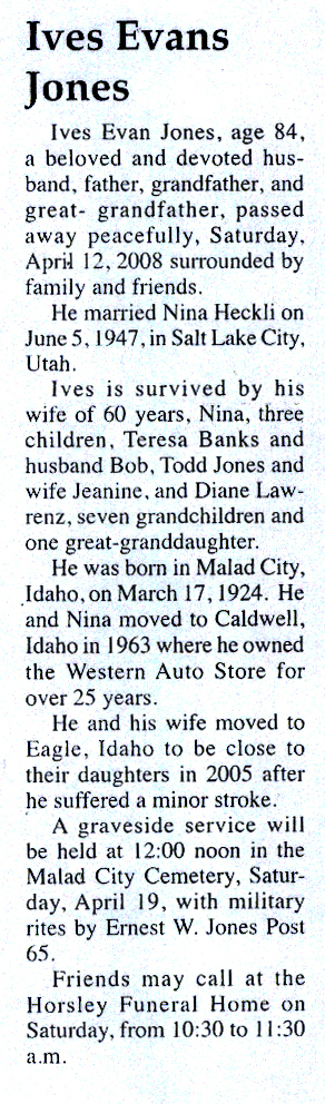 Ives Evans Jones obit
