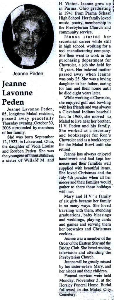 Jeanne Lavonne Peden obit