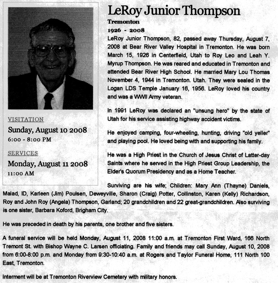 LeRoy Junior Thompson obit