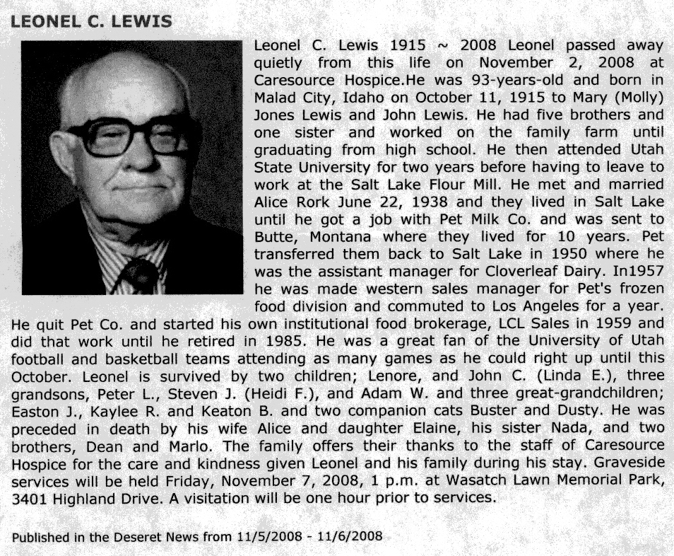 Leonel C Lewis obit