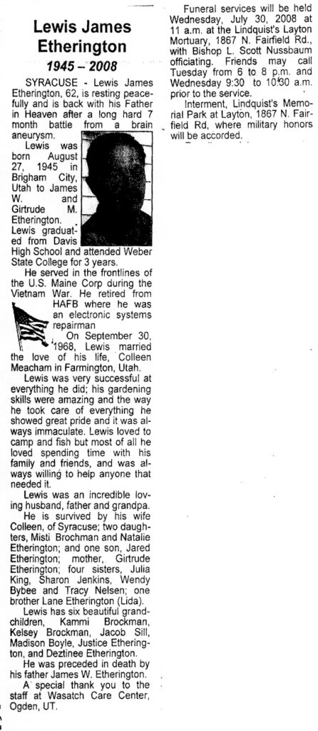 Lewis James Etherington obit