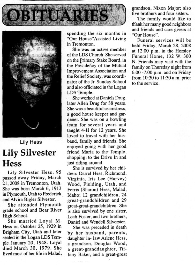 Lily Silvester Hess obit