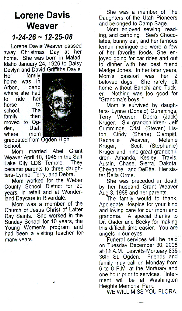 Lorene Davis Weaver obit