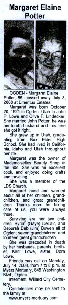 Margaret Elaine Potter obit