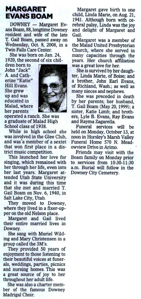 Margaret Evans Boam obit